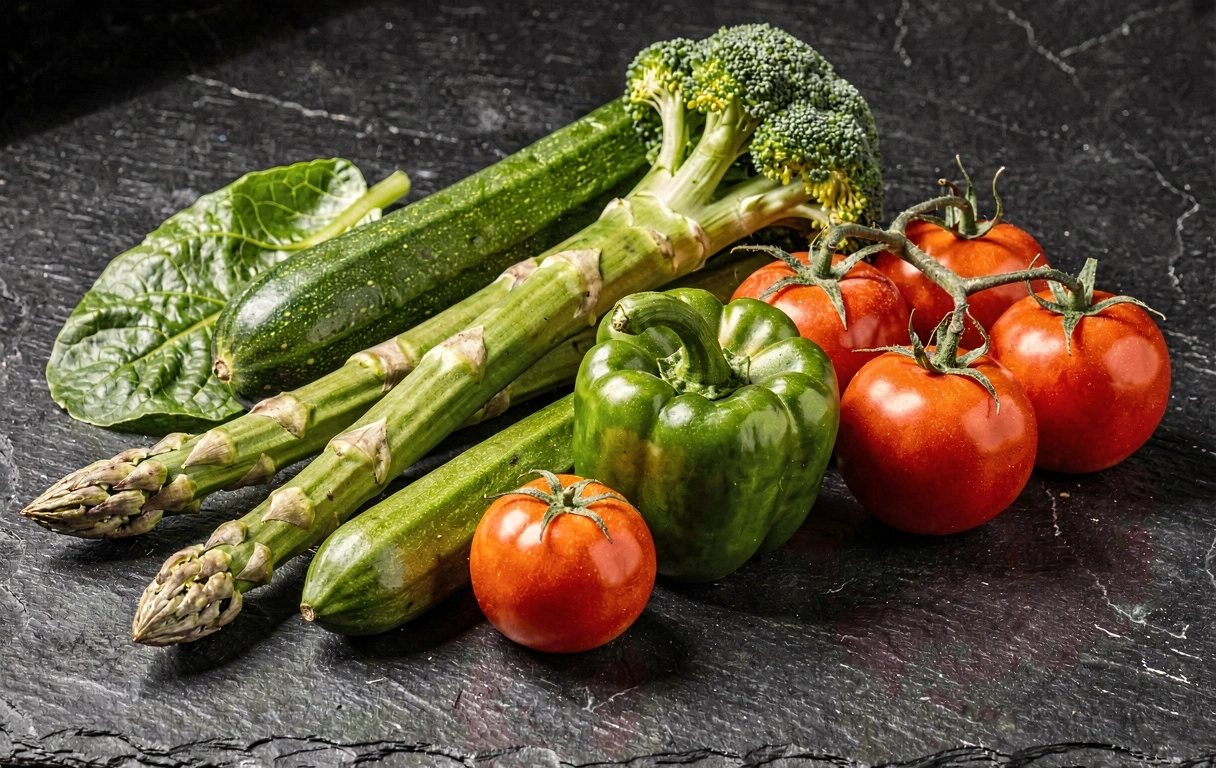 Ingredientes frescos bajo luz intensa